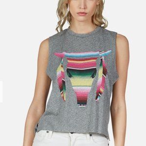 Lauren Moshi Kinzington sleeveless tee w/ striped skull graphic